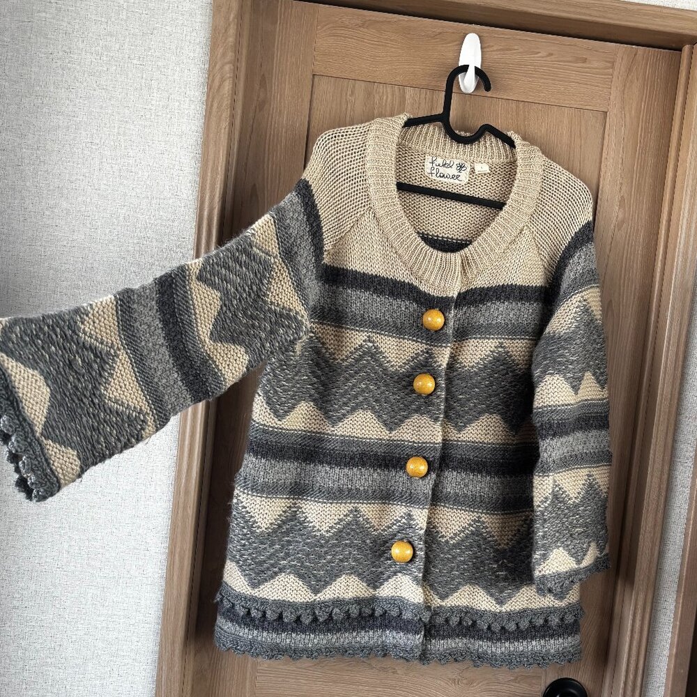 Anthropologie Field Flower Wool Blend Sweater Size L Nordic Fair Isle Cabin